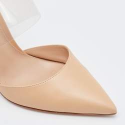 Pre Owned Gianvito Rossi Beige/Transparent Leather and PVC Virtua Pointed Toe Mules Size 37.5