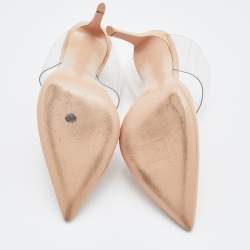 Pre Owned Gianvito Rossi Beige/Transparent Leather and PVC Virtua Pointed Toe Mules Size 37.5