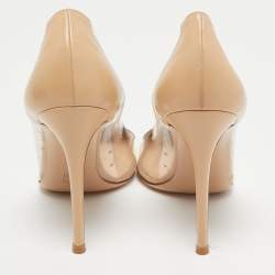 Pre Owned Gianvito Rossi Off White/Beige Leather and PVC Plexi Pumps Size 37