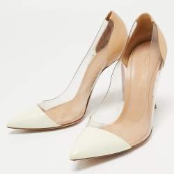 Pre Owned Gianvito Rossi Off White/Beige Leather and PVC Plexi Pumps Size 37