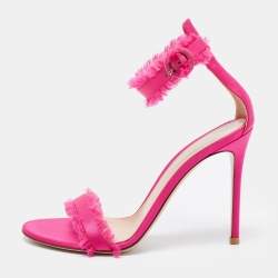 Gianvito Rossi Pink Satin Portofino Fringe Sandals Size 39