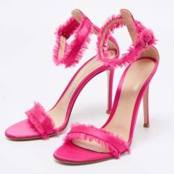 Gianvito Rossi Pink Satin Portofino Fringe Sandals Size 39