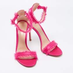 Gianvito Rossi Pink Satin Portofino Fringe Sandals Size 39