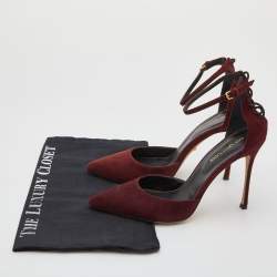 Pre Owned Gianvito Rossi Burgundy Suede Pointed Toe Ankle Strap Sandals Size 37