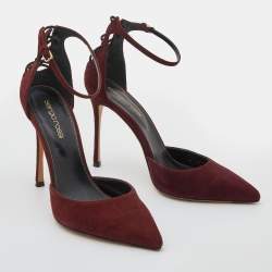 Pre Owned Gianvito Rossi Burgundy Suede Pointed Toe Ankle Strap Sandals Size 37