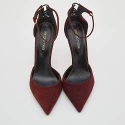 Pre Owned Gianvito Rossi Burgundy Suede Pointed Toe Ankle Strap Sandals Size 37