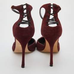 Pre Owned Gianvito Rossi Burgundy Suede Pointed Toe Ankle Strap Sandals Size 37