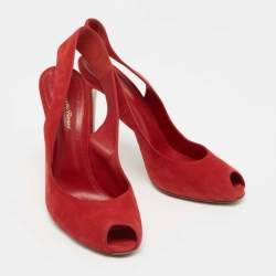 Pre Owned Gianvito Rossi Red Suede Peep Toe Slingback Pumps Size 41