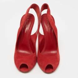 Pre Owned Gianvito Rossi Red Suede Peep Toe Slingback Pumps Size 41