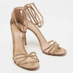Pre Owned Gianvito Rossi Beige Suede Ankle Strap Sandals Size 41