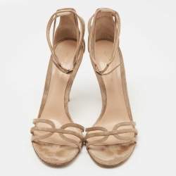 Pre Owned Gianvito Rossi Beige Suede Ankle Strap Sandals Size 41