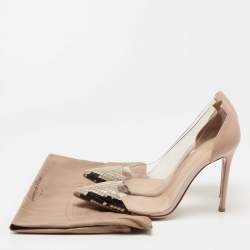Pre Owned Gianvito Rossi Two Tone Python and Leather Plexi Pointed Toe Pumps Size 38