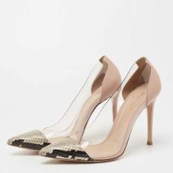 Pre Owned Gianvito Rossi Two Tone Python and Leather Plexi Pointed Toe Pumps Size 38
