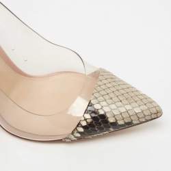 Pre Owned Gianvito Rossi Two Tone Python and Leather Plexi Pointed Toe Pumps Size 38