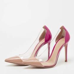 Pre Owned Gianvito Rossi Beige/Pink Patent Leather and PVC Plexi Pumps Size 38