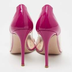 Pre Owned Gianvito Rossi Beige/Pink Patent Leather and PVC Plexi Pumps Size 38