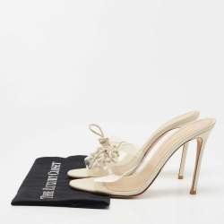 Pre Owned Gianvito Rossi Transparent/Cream PVC and Leather Lace Up Slide Sandals Size 41