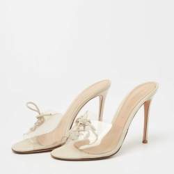 Pre Owned Gianvito Rossi Transparent/Cream PVC and Leather Lace Up Slide Sandals Size 41