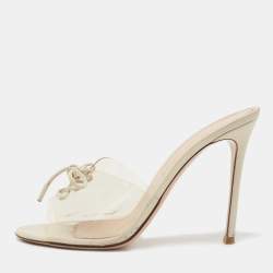 Pre Owned Gianvito Rossi Transparent/Cream PVC and Leather Lace Up Slide Sandals Size 41