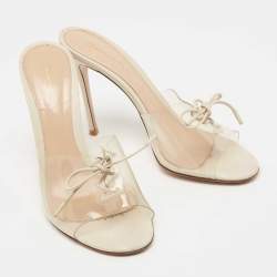 Pre Owned Gianvito Rossi Transparent/Cream PVC and Leather Lace Up Slide Sandals Size 41