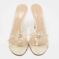 Pre Owned Gianvito Rossi Transparent/Cream PVC and Leather Lace Up Slide Sandals Size 41