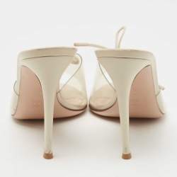 Pre Owned Gianvito Rossi Transparent/Cream PVC and Leather Lace Up Slide Sandals Size 41