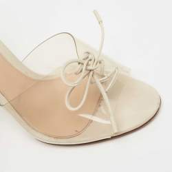 Pre Owned Gianvito Rossi Transparent/Cream PVC and Leather Lace Up Slide Sandals Size 41