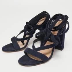 Gianvito Rossi Navy Blue Suede Ankle Wrap Sandals Size 40