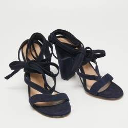 Gianvito Rossi Navy Blue Suede Ankle Wrap Sandals Size 40