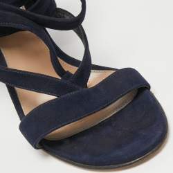 Gianvito Rossi Navy Blue Suede Ankle Wrap Sandals Size 40