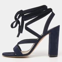 Gianvito Rossi Navy Blue Suede Ankle Wrap Sandals Size 40