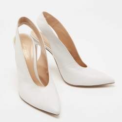 Pre Owned Gianvito Rossi White Leather Delta Slingback Pumps Size 39