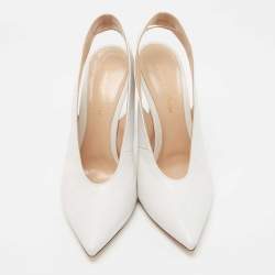 Pre Owned Gianvito Rossi White Leather Delta Slingback Pumps Size 39