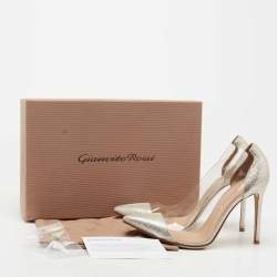 Pre Owned Gianvito Rossi Metallic Silver Suede PVC Plexi Pointed Toe Pumps Size 38.5