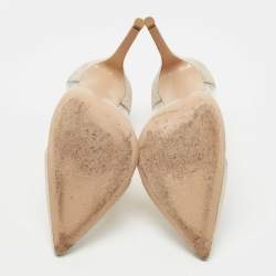 Pre Owned Gianvito Rossi Metallic Silver Suede PVC Plexi Pointed Toe Pumps Size 38.5