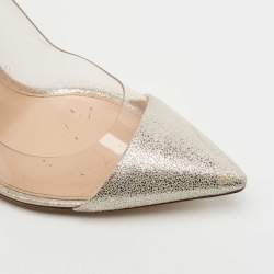 Pre Owned Gianvito Rossi Metallic Silver Suede PVC Plexi Pointed Toe Pumps Size 38.5