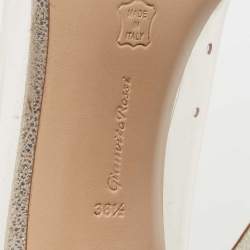 Pre Owned Gianvito Rossi Metallic Silver Suede PVC Plexi Pointed Toe Pumps Size 38.5