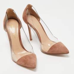 Pre Owned Gianvito Rossi Beige Suede and PVC Plexi Pumps Size 37
