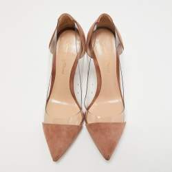 Pre Owned Gianvito Rossi Beige Suede and PVC Plexi Pumps Size 37