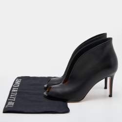 Pre Owned Gianvito Rossi Black Leather Peep Toe Vamp Ankle Booties Size 37