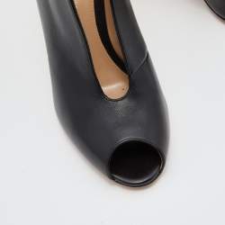 Pre Owned Gianvito Rossi Black Leather Peep Toe Vamp Ankle Booties Size 37