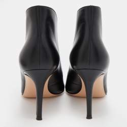 Pre Owned Gianvito Rossi Black Leather Peep Toe Vamp Ankle Booties Size 37