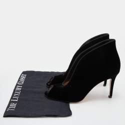 Pre Owned Gianvito Rossi Black Velvet Peep Toe Vamp Ankle Booties Size 37