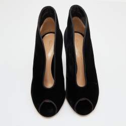 Pre Owned Gianvito Rossi Black Velvet Peep Toe Vamp Ankle Booties Size 37