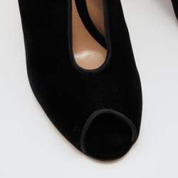 Pre Owned Gianvito Rossi Black Velvet Peep Toe Vamp Ankle Booties Size 37