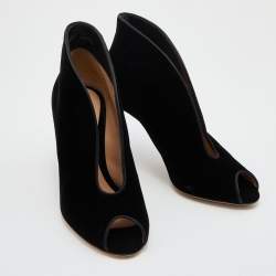 Pre Owned Gianvito Rossi Black Velvet Peep Toe Vamp Ankle Booties Size 37