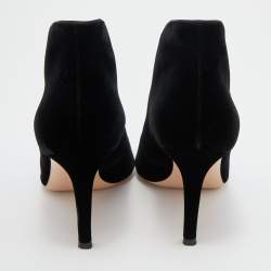 Pre Owned Gianvito Rossi Black Velvet Peep Toe Vamp Ankle Booties Size 37