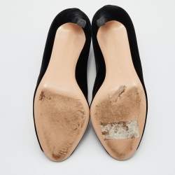 Pre Owned Gianvito Rossi Black Velvet Peep Toe Vamp Ankle Booties Size 37