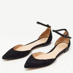 Pre Owned Gianvito Rossi Black Suede Gia Ankle Strap Flats Size 38.5