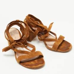 Gianvito Rossi Brown Suede Janis Ankle Sandals Size 39.5